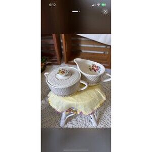 Royal China Chippendale Creamer & Sugar Bowl With Lid EUC